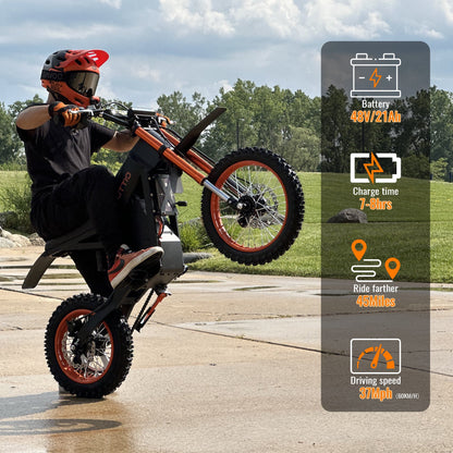 TUTTIO Soleil01 Electric Dirt Bike For Adults,48V 21Ah 200N.m,2000W Motor,Max 37Mph,Maximum Range 45 Miles,Dirt Bikes