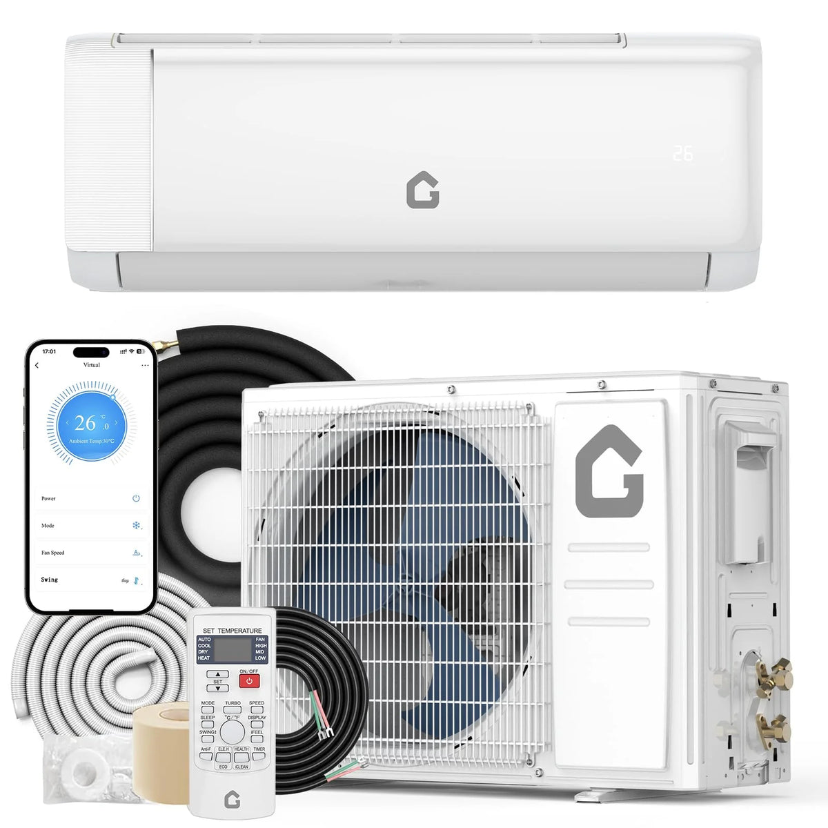 18000 BTU Mini Split Air Conditioner & Heater - Energy Saving 230V SEER2 21 Ductless Wall Mount AC Unit with WiFi, Remote Control & Installation Kit - Cools Rooms Up to 1250 Sq.Ft
