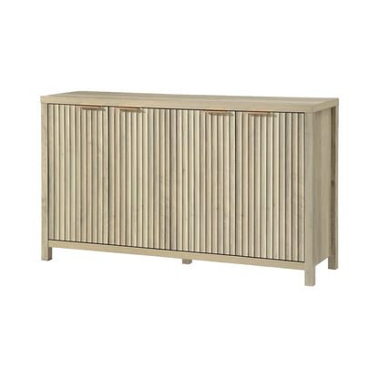 OAKHAM Fluted Sideboard Buffet Cabinet with 4 Doors, Storage Credenza with Adjustable Shelves, Modern Accent Cabinet Console, Sunwashed Ash Oak