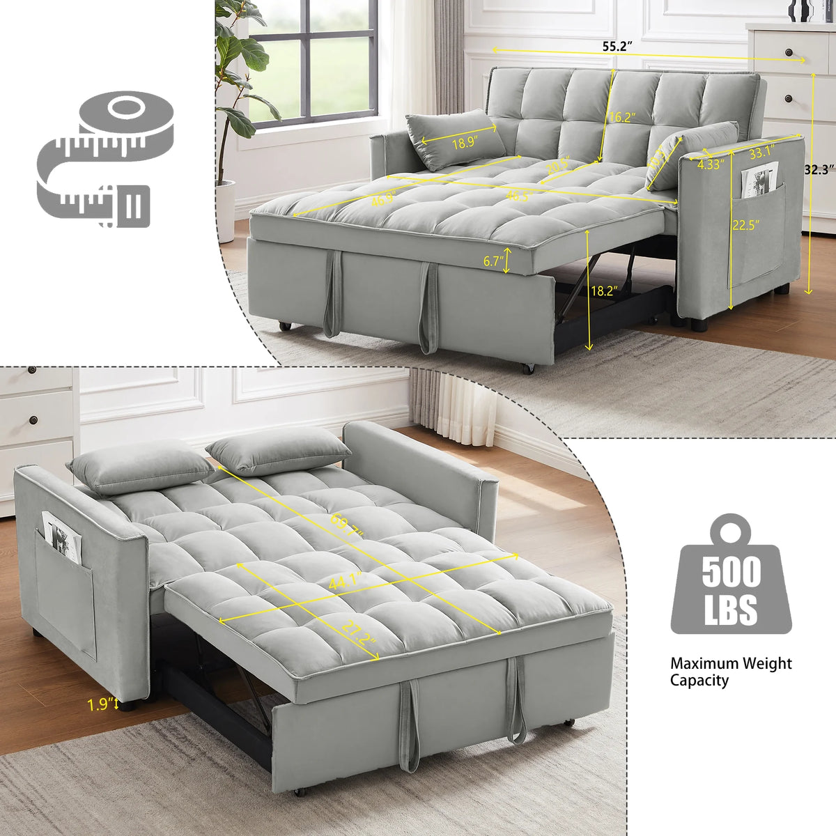 55 Inch Convertible Futon Sofa Bed,Modern Loveseat Sleeper Sofa Couch with Pull-Out Sofa Bed for Living Room,Small Space - Black