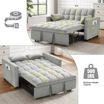 55 Inch Convertible Futon Sofa Bed,Modern Loveseat Sleeper Sofa Couch with Pull-Out Sofa Bed for Living Room,Small Space - Black