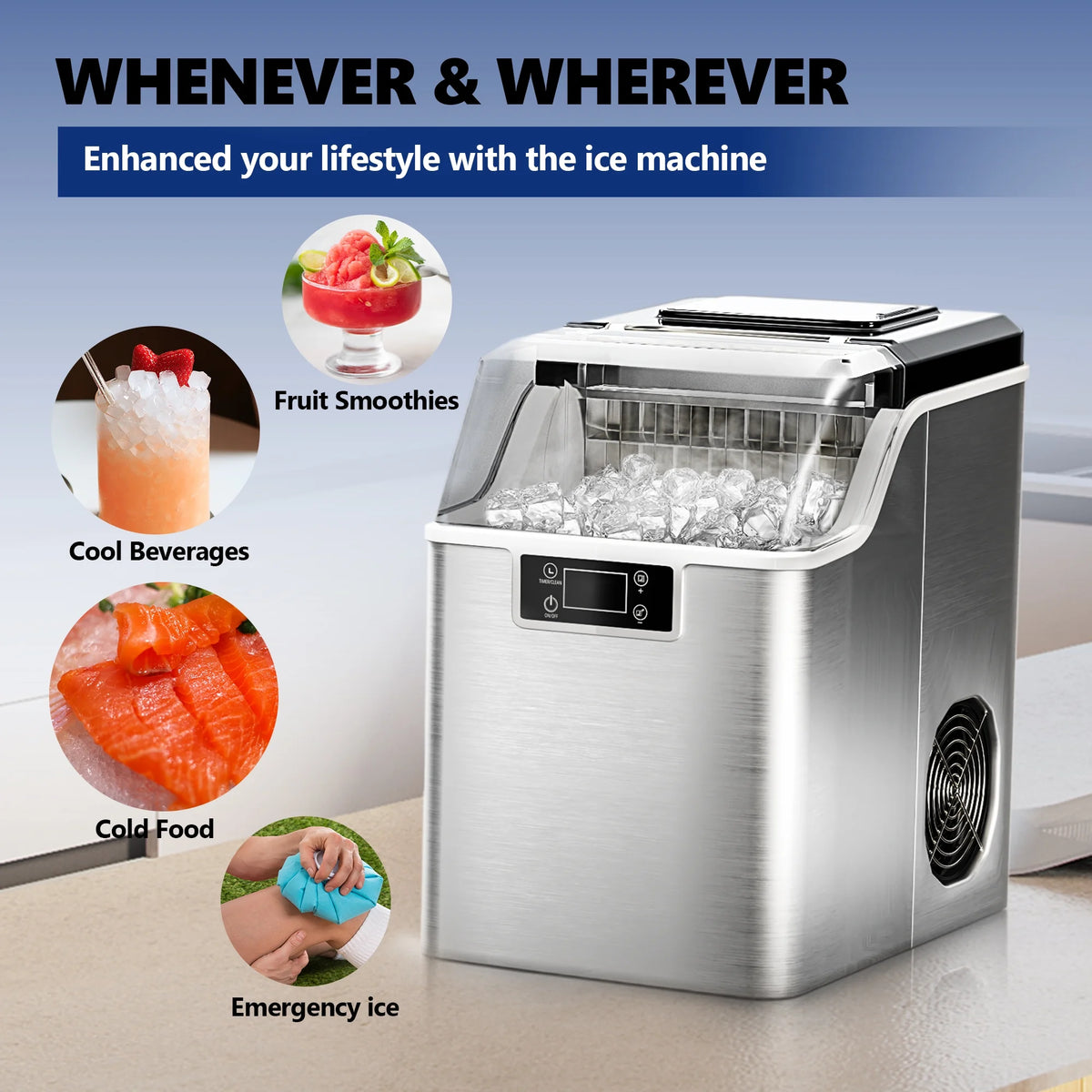 Simzlife Crescent Ice Makers Countertop, 35.9Lbs/24H, 16Pcs in 12Mins, Auto Deep Cleaning, Timer, Portable Crescent Ice Maker Countertop with Crystal-Clear Ice Cubes for Home/Office/Party