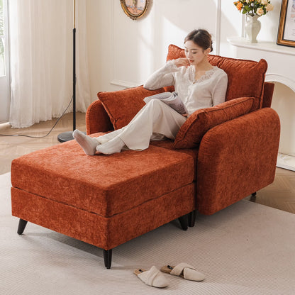 Rexulqo Oversized Accent Chair with All Seats Storage,Comfy Living Room Chairs with 2 Throw Pillow,Upholstered Mid-Century Armchair,24.5'' Deep Seat,Reading Chair For Bedroom ,Office,Chenille,Green