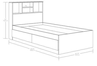 Your Zone Easy to Assemble Storage Bed with Bookcase Headboard, Twin, Natural Teak Finish