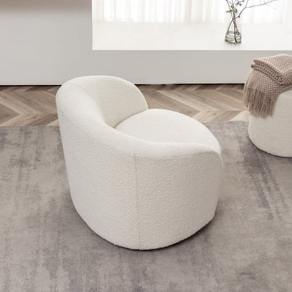 34" W Mid Century Modern Swivel Barrel Chair, Round Upholstered Boucle Swivel Accent Chairs, No Assembly Sofa Chair for Living Room Bedroom Reading Apartment Lounge Nursery(Cream)