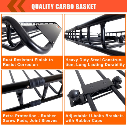 MeeFar Universal Rooftop Roof Rack Steel Cargo Carrier Basket Size 51" X 36" X 5" + Soft Shell Waterproof Cargo Bag 15 Cu.ft (44" 34" 17") Combo