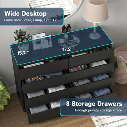 Resenkos Modern Mid Century 6 Drawer Wide Dressers Chests for Bedroom, Chest of Drawer Organizer Grey