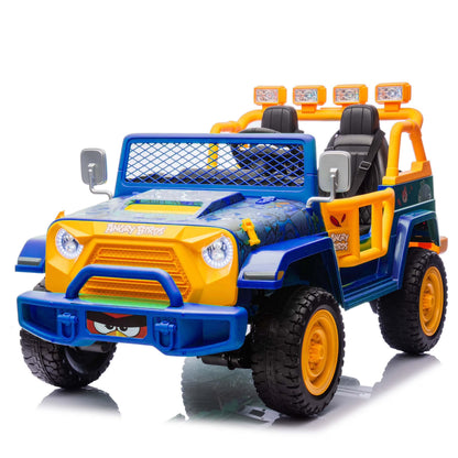 Joyracer 24 Volt Ride on Toys for Big Kids, Licensed Angry Birds Ride on Truck with Remote, 2 Seater 4WD Electric Ride ons with Shovel, Bluetooth, Lights, Power Car Wheels for 3-8, 130lbs, Green