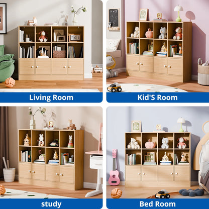 Cozy Castle 3-Tier Open Cube Bookcase with 12 Cubes and 4 Doors, Adjustable Shelves, White