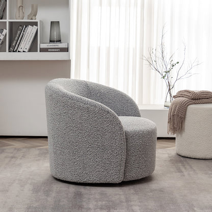 34" W Mid Century Modern Swivel Barrel Chair, Round Upholstered Boucle Swivel Accent Chairs, No Assembly Sofa Chair for Living Room Bedroom Reading Apartment Lounge Nursery(Cream)